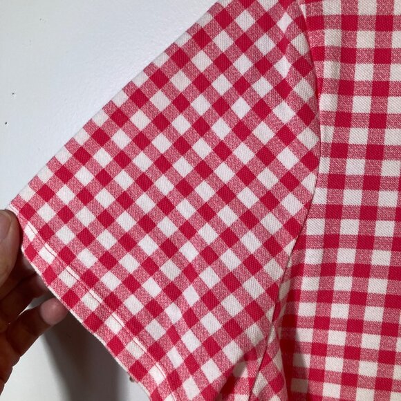 Womens Kim Rogers Gingham Short Sleeve Polo Pink Coral‎ White L Cotton - Picture 4 of 7